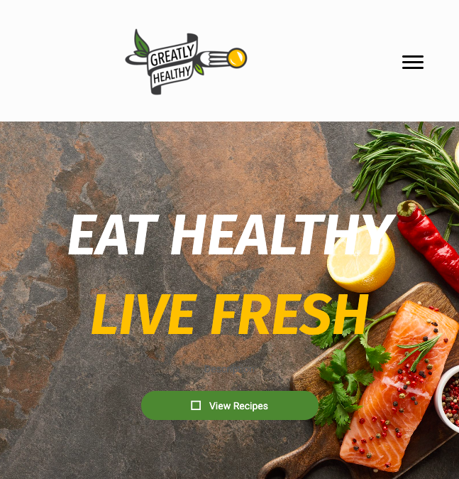 Greatly Healthy recipe website full screenshot